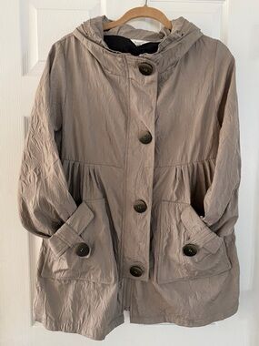DORMAN Taupe Tan Hooded Zipper Button Gathered back Tie Women's Jacket S
